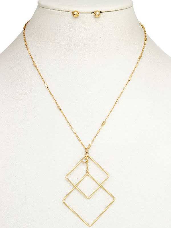 DOUBLE DIAMOND PENDANT NECKLACE SET 195296 for wholesale by anbfashion