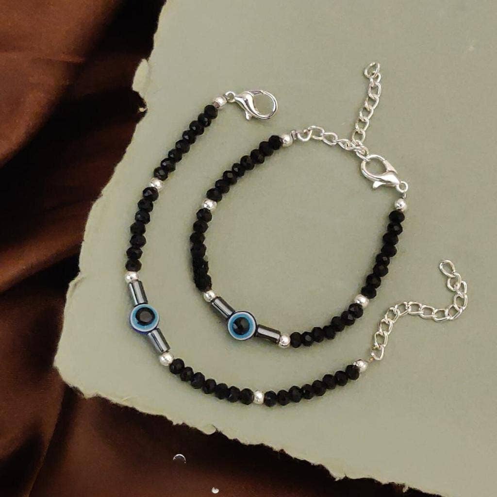 The Colourful Aura – wholesale Beaded bracelet – Kids – Black Beaded Evil eye Kids Nazar Bracelet in Silver0