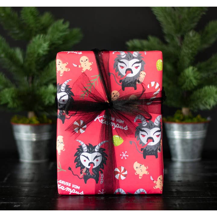 Spooky Cat Press - Wholesale Wrapping Paper Roll - Cute Krampus Gift Wrap (8ft Roll)