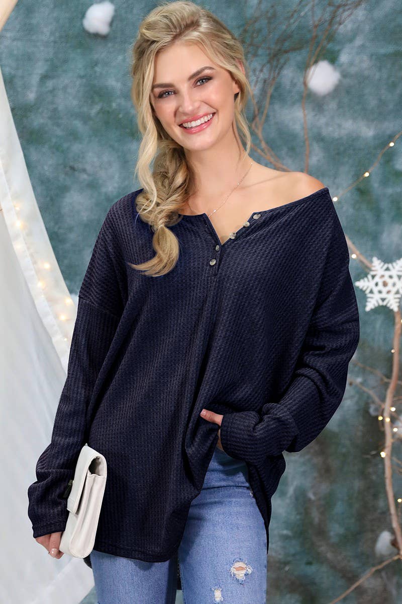 NINEXIS - Wholesale Knit Top - Women's - CWTTL450_BUTTON PLACKET LONG SLEEVE WAFFLE TOP22