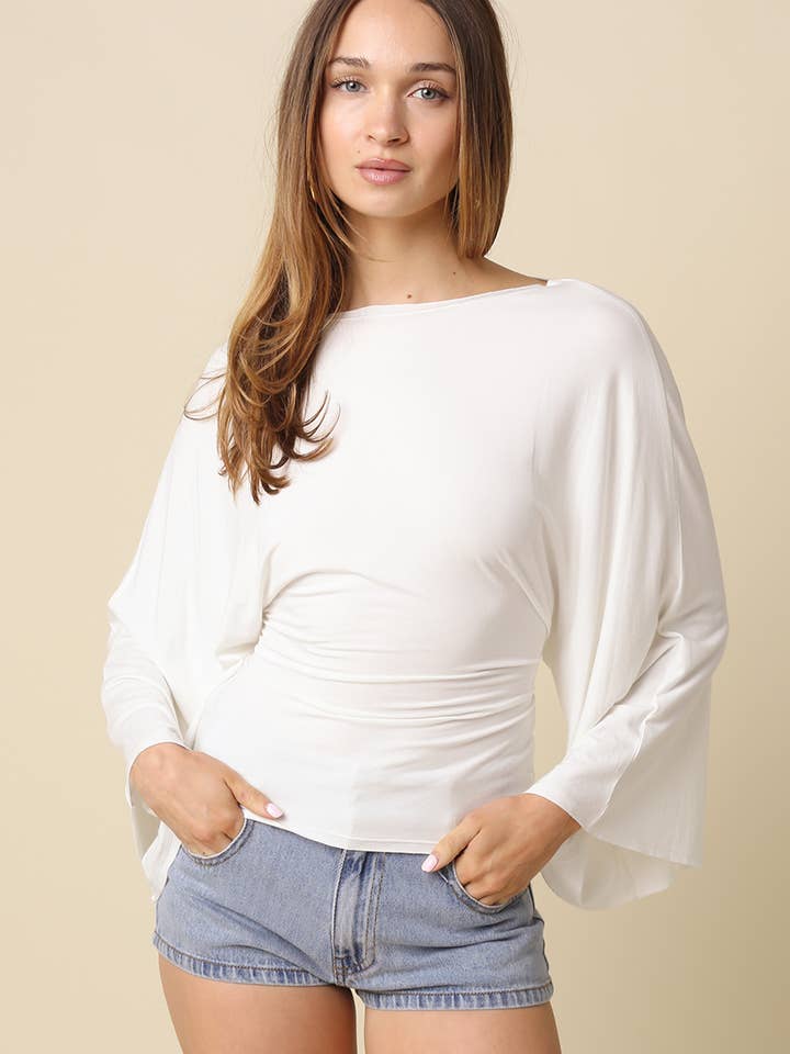 Allyson Back-Tie Dolman Sleeve Top for wholesale by Olivaceous