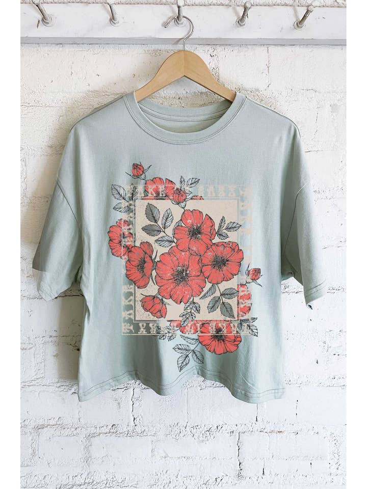 Rustee Clothing - Wholesale Screen Printed T-Shirt - Women's - TAKE IT EASY VINTAGE FLOWER GRAPHIC LONG CROP TOP