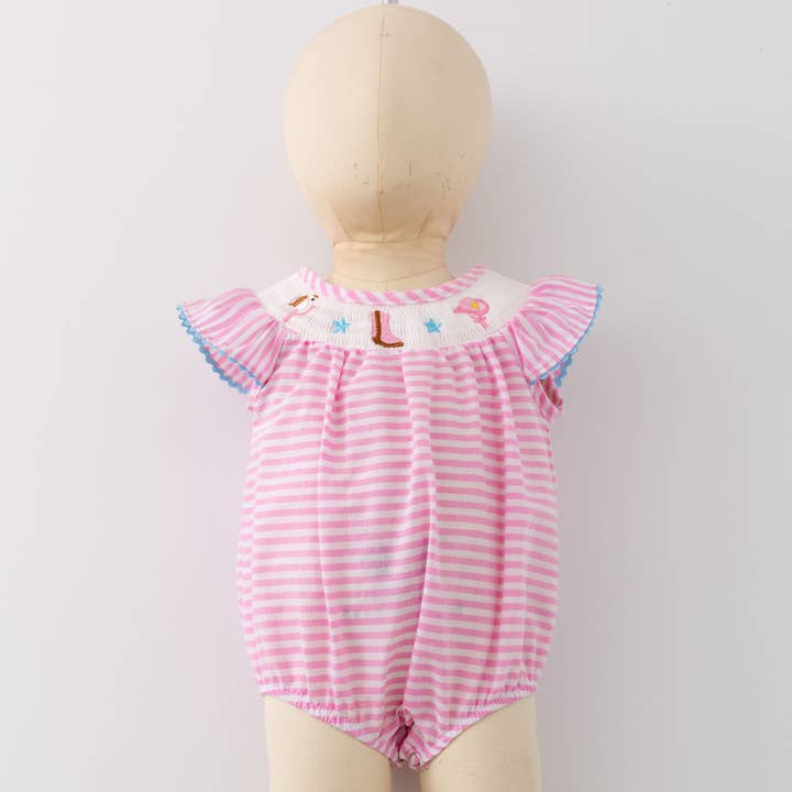 Clover Cottage - Wholesale Bodysuit (Non-Footed) - Baby - Cowgirl Smocked Baby Romper