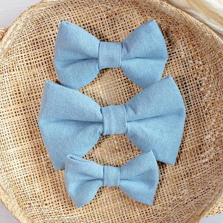 Light Denim Bow Ties for wholesale by Pawtastic Bandanas