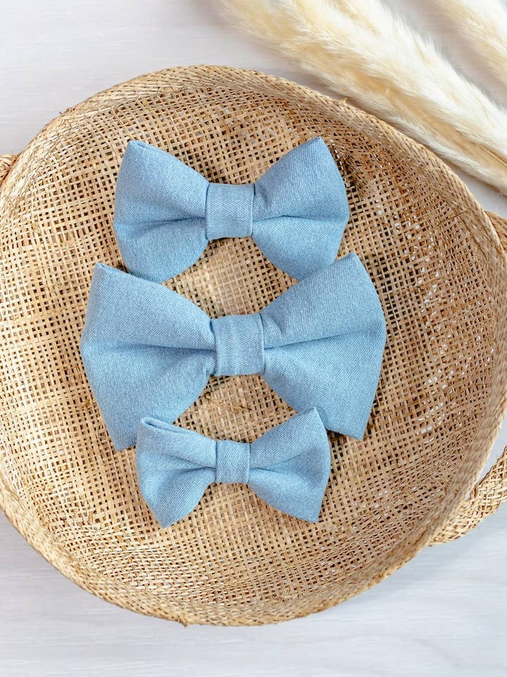 Light Denim Bow Ties for wholesale by Pawtastic Bandanas