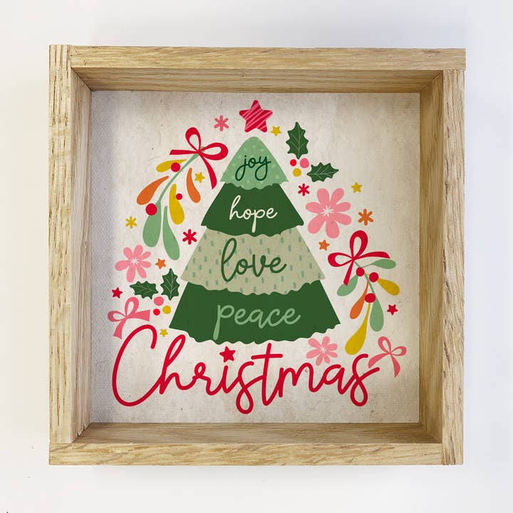 Joy Hope Love Kerstboom - Canvaskunst voor Kerstmis - Ingelijst voor wholesale door Hangout Home