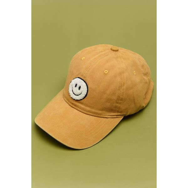 JOSSLYN by wall to wall - Wholesale Baseball Cap - Women's - WASHED SHERPA HAPPY FACE BASEBALL CAP 40HW7038