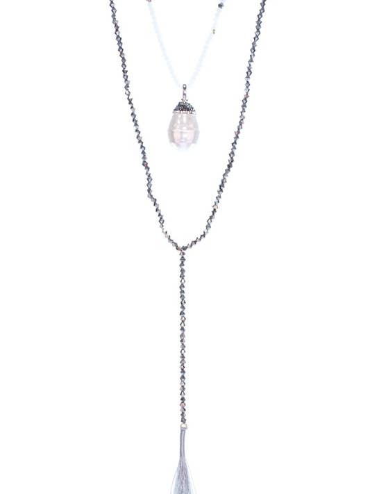 Pearl With Crystal Beads And Tassel Necklace for wholesale by Suzie Q USA