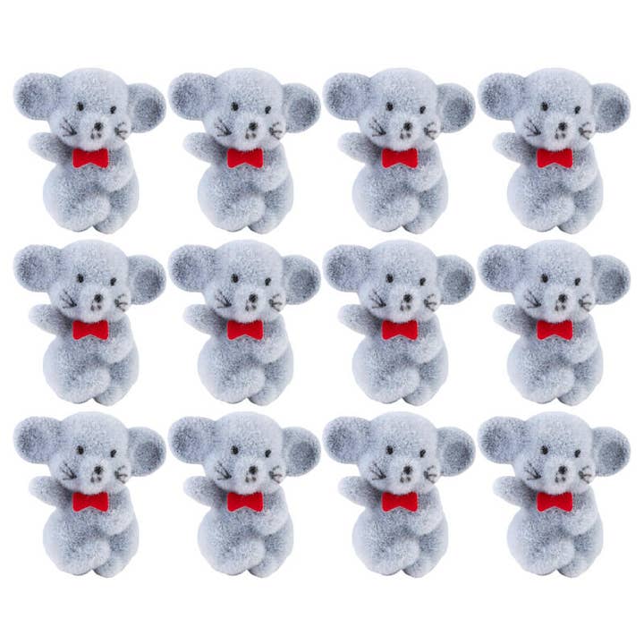 Factory Direct Craft - Wholesale Stuffed/Plush Toy - Kids & Baby - 1" Miniature Gray Baby Flocked Mice (Bags of 12)