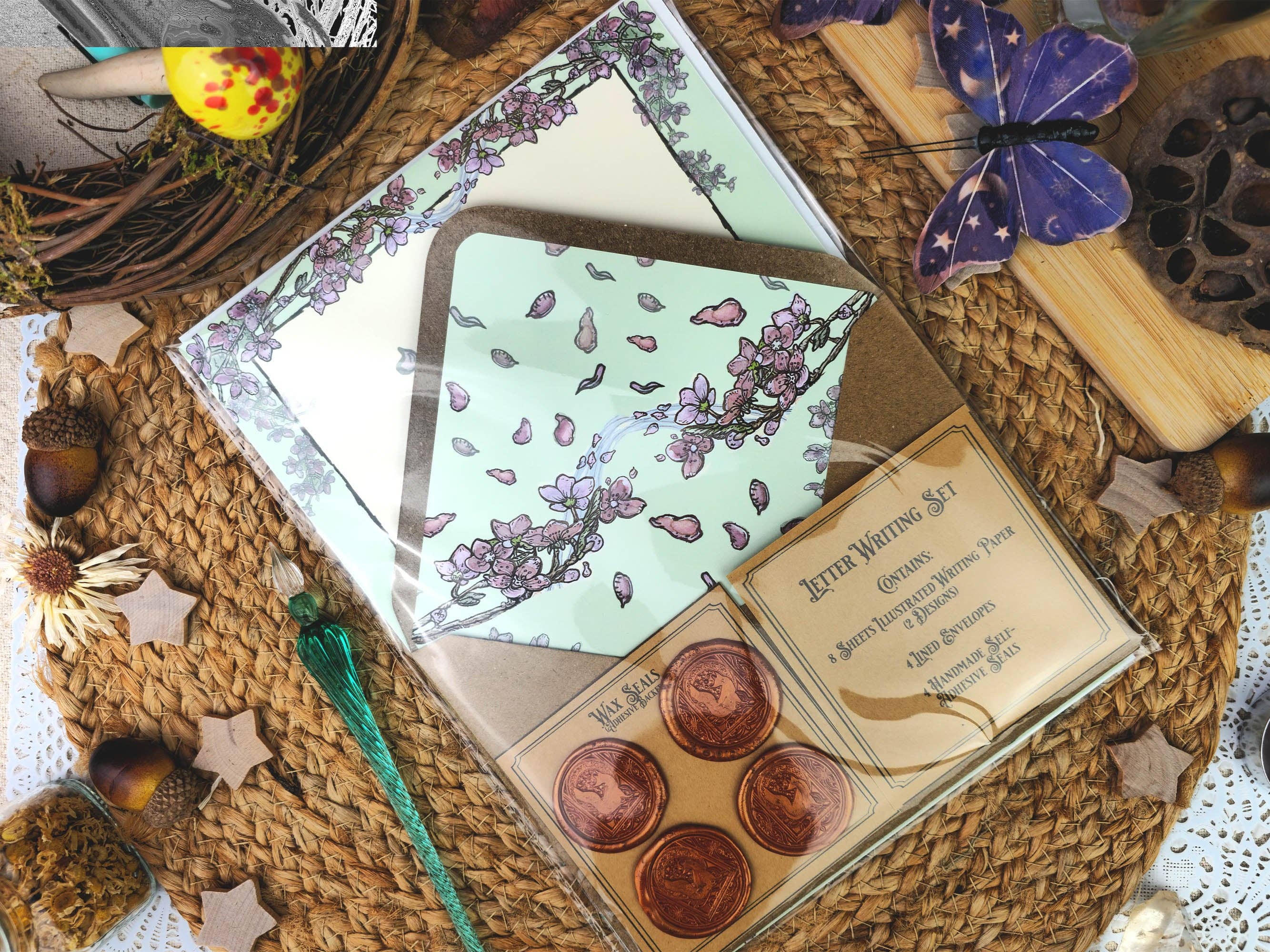 Wings of Fantasy – Großhandel Briefpapier-/Postkarten-Set – Fantasie Frühlingsfuchs Briefpapier-Set | Jugendstil-Schreibset | Vintage-Stil Briefpapier mit Wachssiegeln | Brieffreund-Briefpapier-Geschenk5