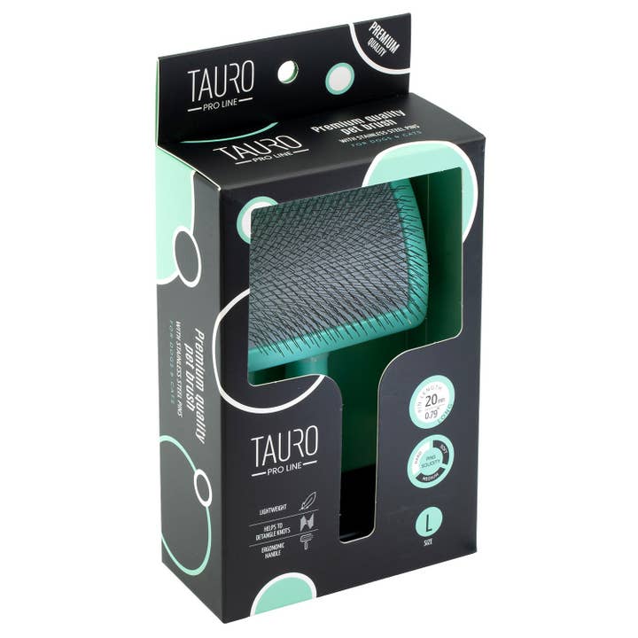 Tauro Pro Line plastic brush, mint, thin and hard pins, large size 6.9x4.2x2.4 in for wholesale by TAURO