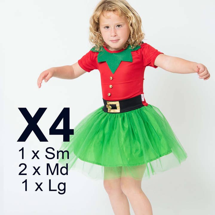 Merry Elfmas Dress Pack of 4 Mixed Sizes for wholesale by Lets dress up