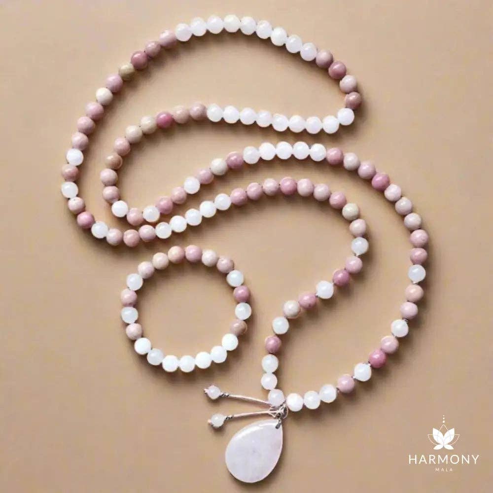 Harmony Mala - Wholesale Beaded/Pearl Necklace - Rose Quartz and Rhodonite Mala Beaded Necklace 2