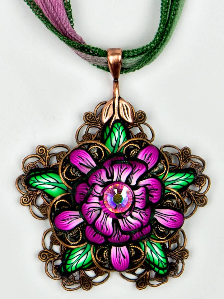 Floral Pendant Large - Think Pink for wholesale by Petal Pushers by Janet Pitcher