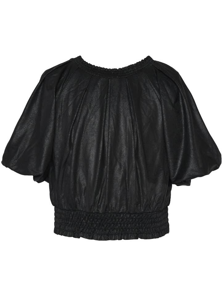 PLEATED TOP WITH BUBBLE SLEEVES (FAUX LEATHER) for wholesale by Hannah Banana , Baby Sara