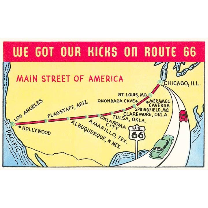 Postcard RS-41 Map of Route 66 for wholesale by Found Image Press