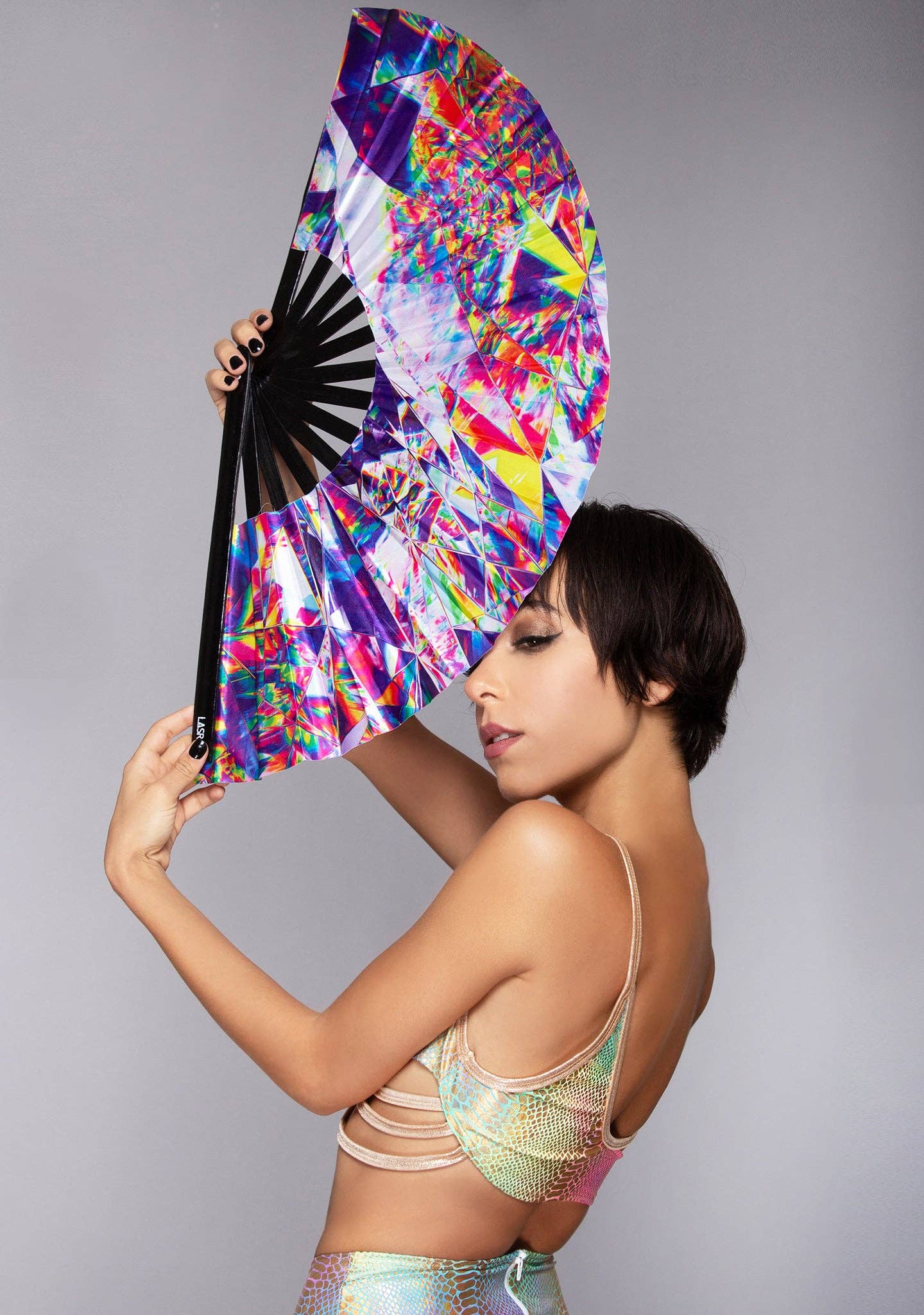 LASR - Wholesale Handheld Folding Fan - Kaleidoscope Shock Rave Fan1