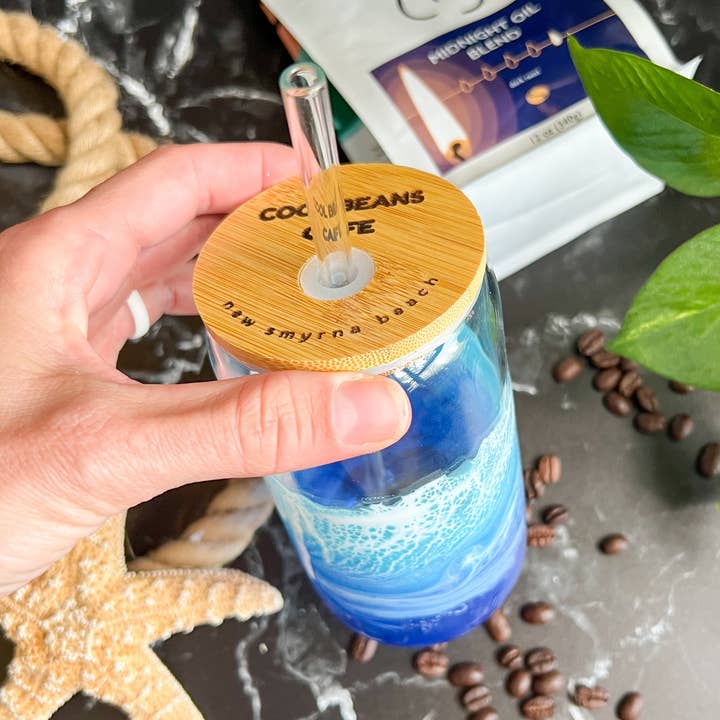 Citrus Waves Art - Wholesale Drinking Glass/Cup - Iced Coffee Glass with glass straw (16oz)