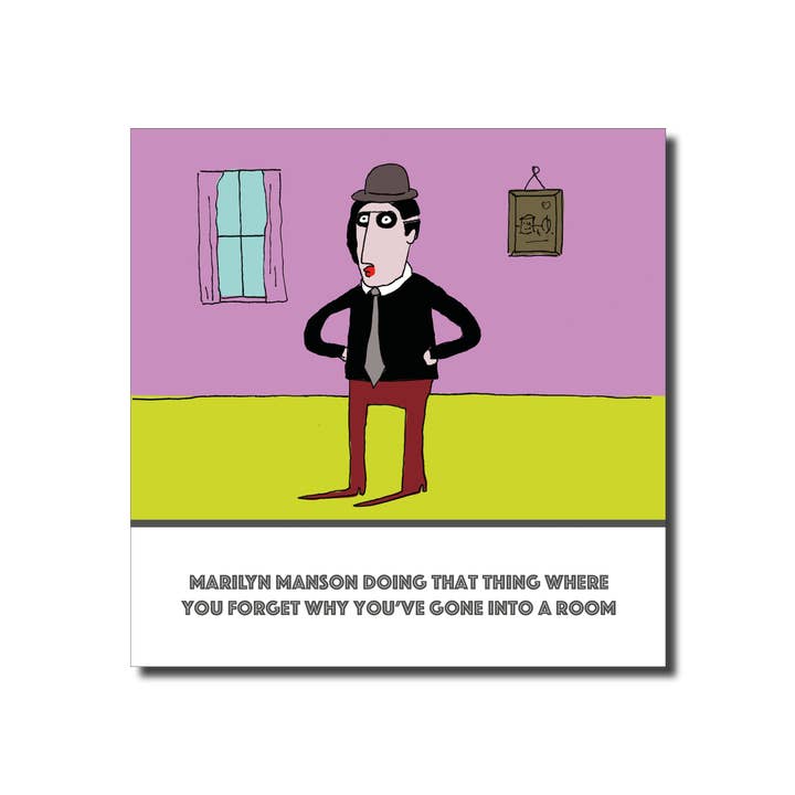 Biglietto divertente per tutti i giorni con celebrità, con scritta «Marilyn Manson» per la vendita all'ingrosso da parte di The Buddy Fernandez Card Company
