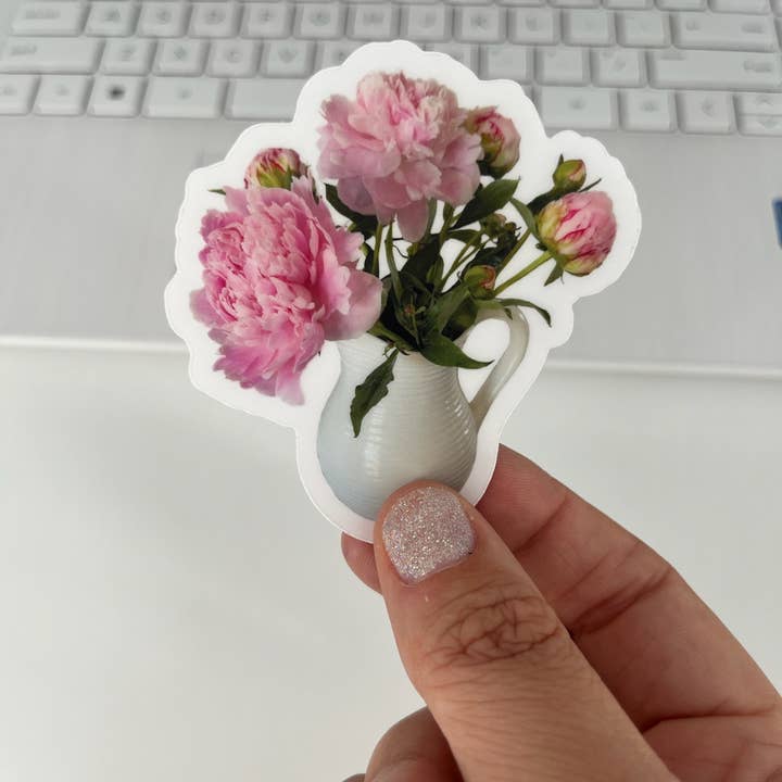 Peonies in Vase Flower Sticker, 3x3in for wholesale by Lakota Lane LLC