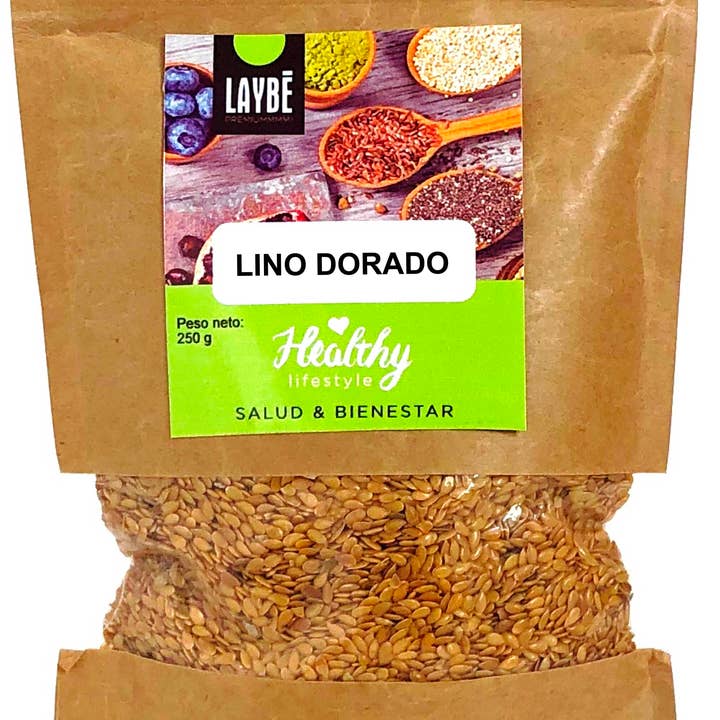 Borsa Doypack GOLDEN FLAX SEED 200g per la vendita all'ingrosso da parte di NATURESPECIAS, C.B.