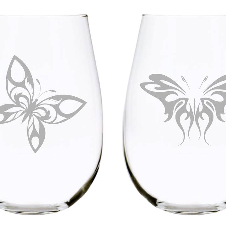 Verre à vin sans pied Butterfly (lot de 4) 17 oz. Cristal sans plomb pour la vente par C&M Personal Gifts