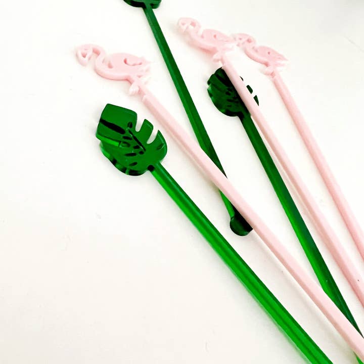 Lucky Lemon Paper Co. - Wholesale Drink Stirrer - Palm and Flamingo Stir Stick Set1