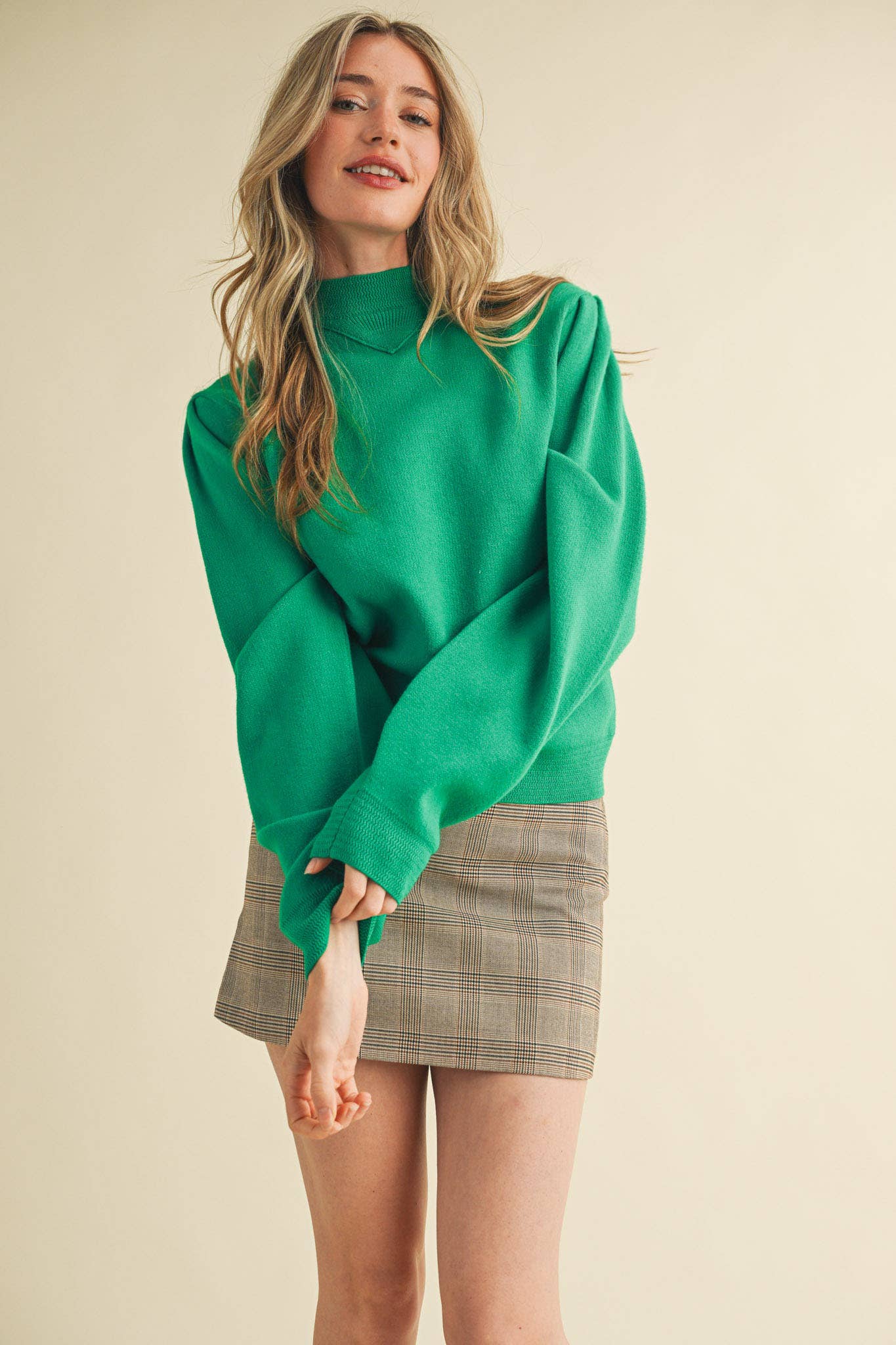 &MERCI - Wholesale Knit Sweater - Women's - MOCK NECK PUFF SLEEVE SWEATER MSW1103058