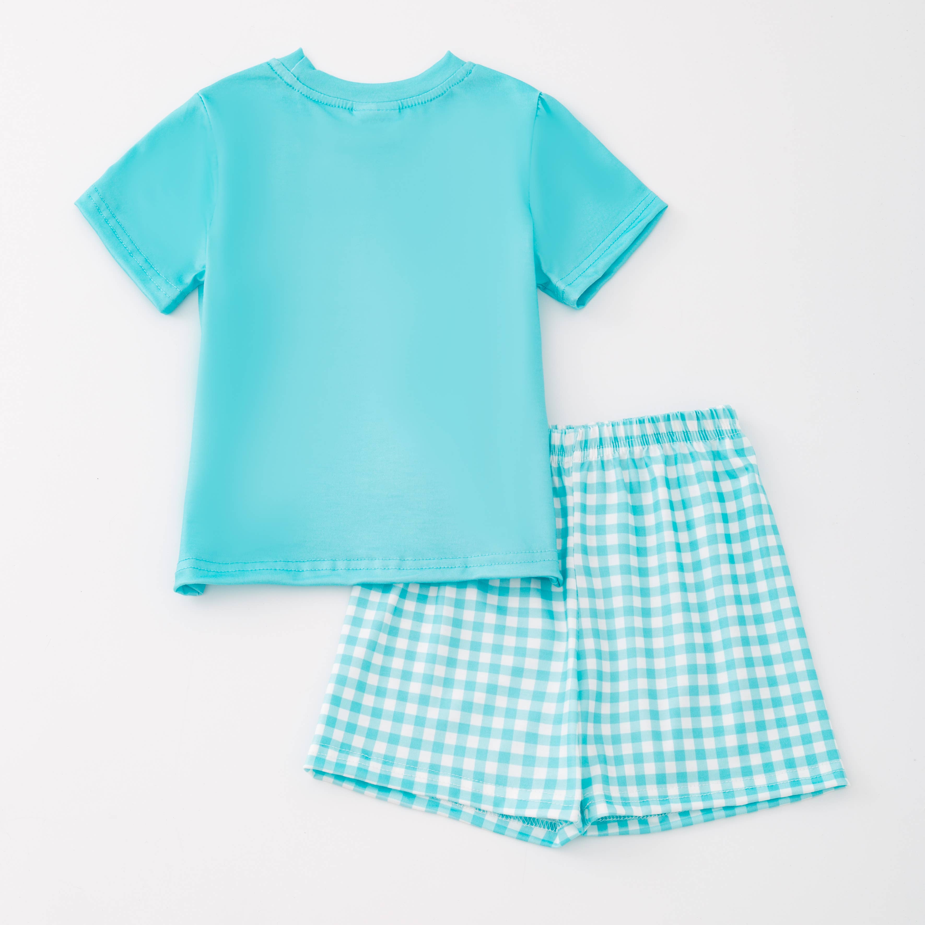 Auraquise - Vente Ensemble de vêtements – bébé - Ensemble court à carreaux bleus personnalisé avec nom pour garçons d'été1