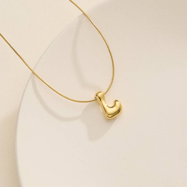 Lilla Haven - Wholesale Pendant/charm necklace - 16 Assorted 18K Gold Dipped Bubble Initial Necklace15