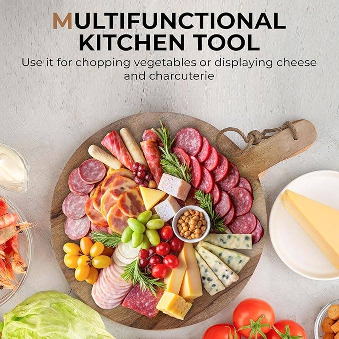 DesignStyles Home - Vente Planche à découper - Planche à découper ronde en bois de manguier Becki Owens avec manche1