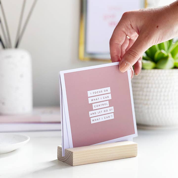AIM Studio Co - Wholesale Stationery/Notecard Set - Positive Daily Affirmation Card Bundle with Wooden Holder