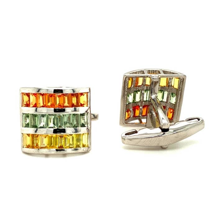Multi Sapphire Cufflink in .925 Sterling Silver - KSCF 80928 for wholesale by Kotawala Jewels