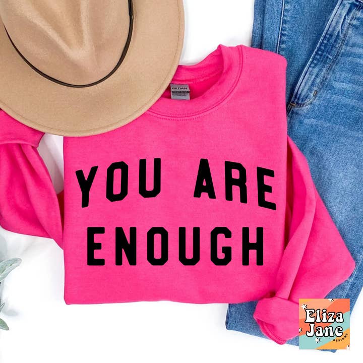 Sweat graphique rose vif You Are Enough - Black Ink pour la vente par Eliza Jane Designs
