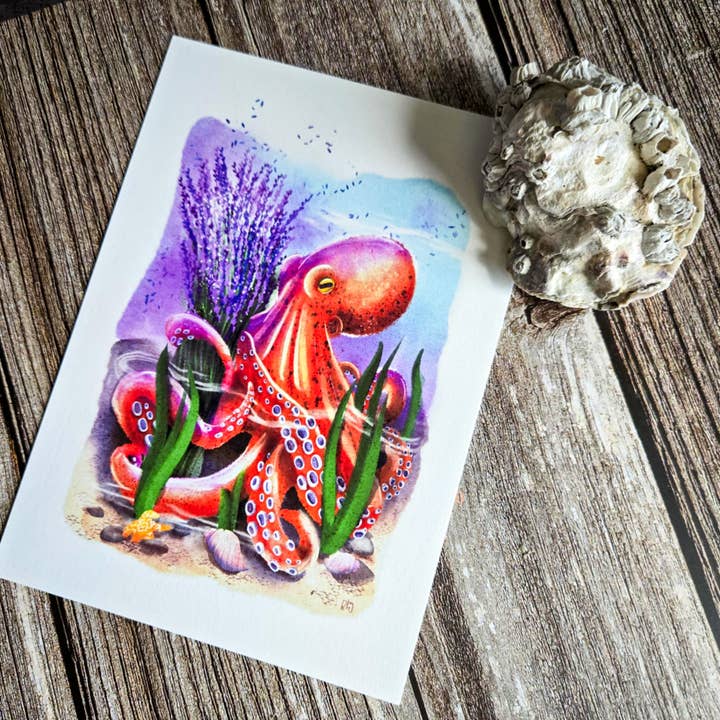 Lavender Octopus Print for wholesale by Broccokat Graphics