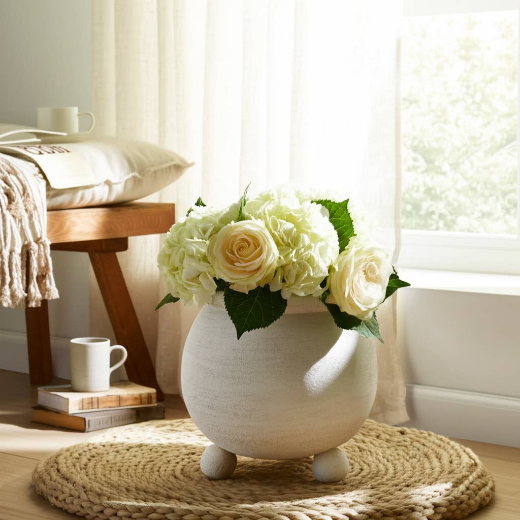 Sagebrook Home - Wholesale Plant Pot - Planter - Ivory Pottery Round Textured On Ball Feet, 9 in.2