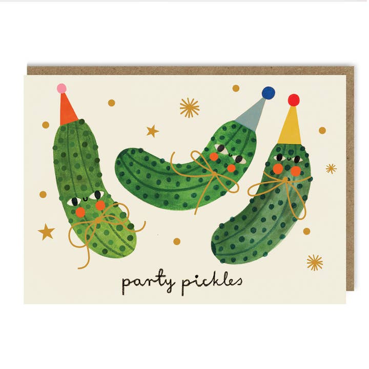 PARTY PICKLES gold foil card for wholesale by Daria Solak Illustrations