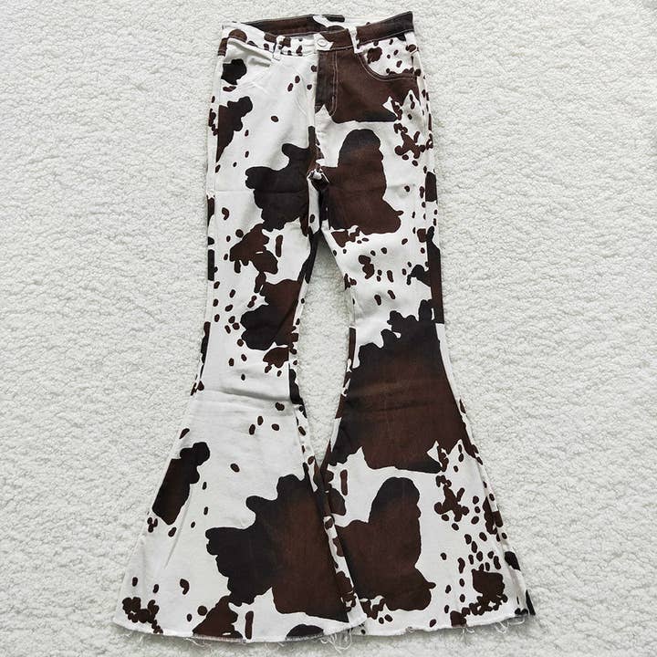 Aier Wholesale - Wholesale Mommy & Me Sets - Mommy and Me Adult Baby Girls Western Cow Print Denim Bell F