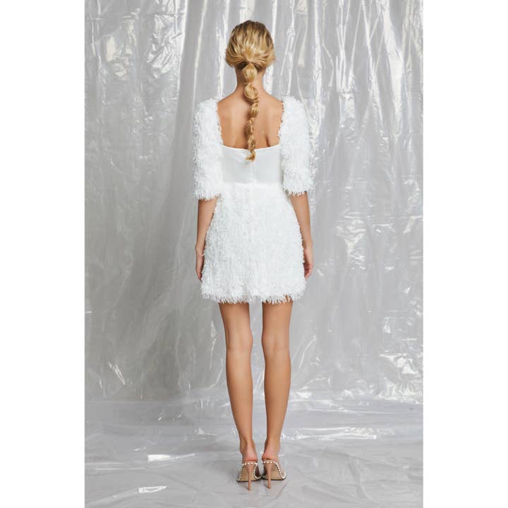 OFF WHITE SHAGGY FUR BABY DOLL MINI DRESS for wholesale on Faire3