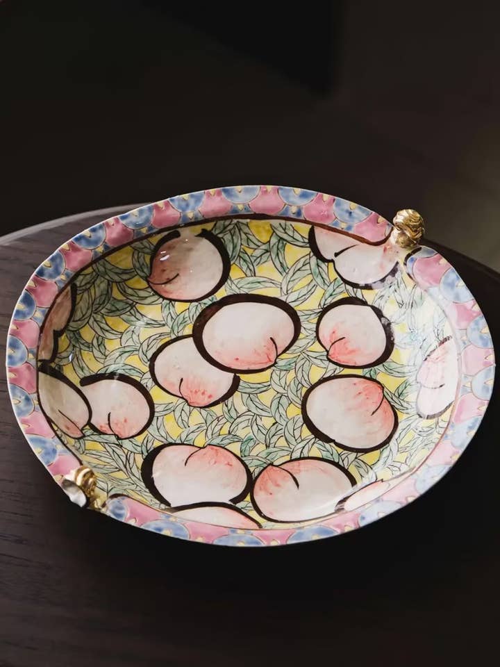 Vintage Peach Oil-Painting Ceramic Plate for wholesale by sylvarastudio