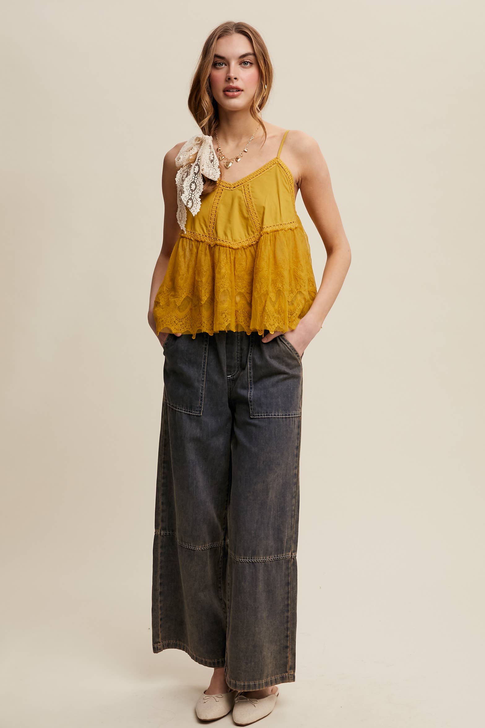 Listicle - Wholesale Jeans - Dames - Denim Broek met Wijde Pijpen en Trekkoord LP025622