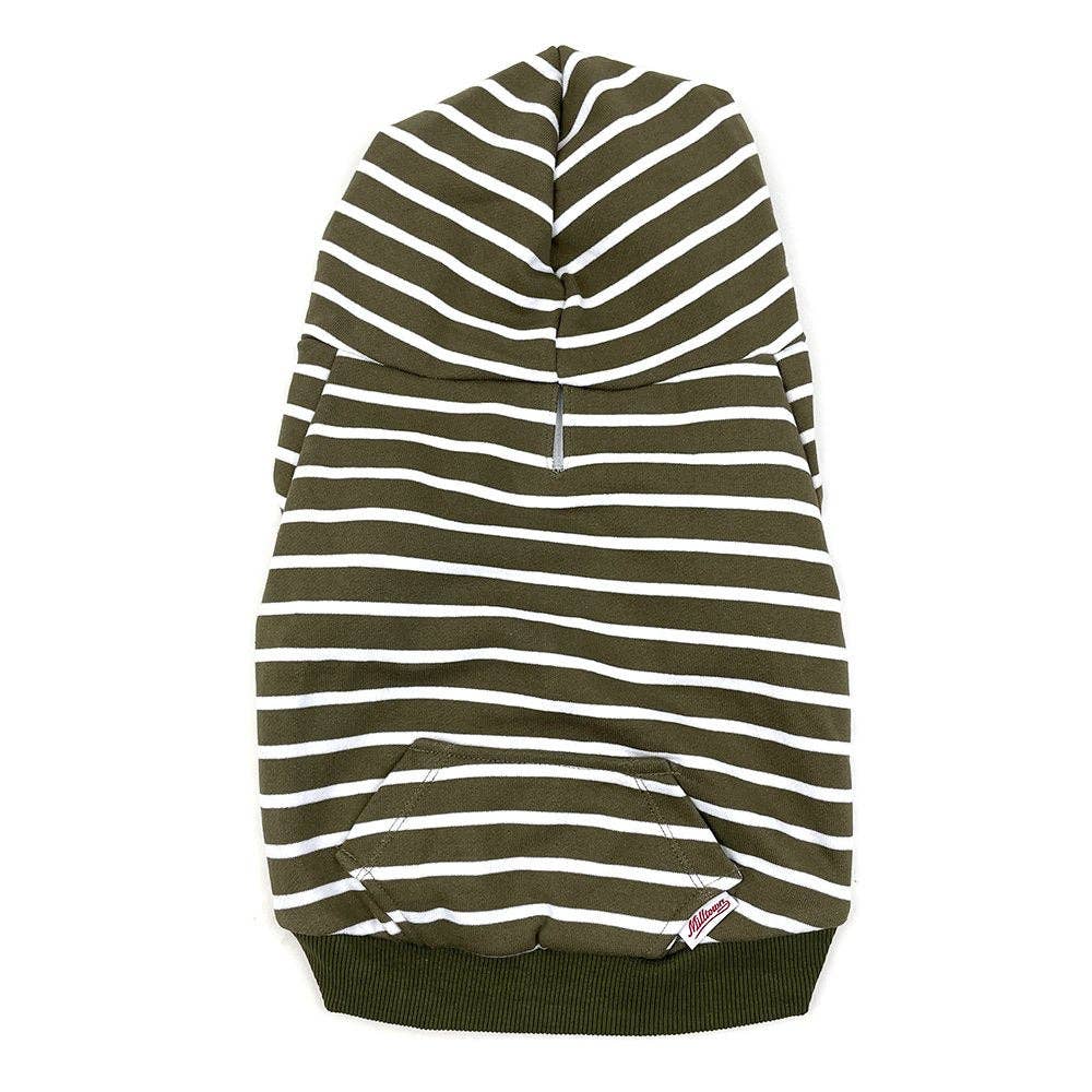 Milltown Brand - Wholesale Pet Hoodie - Dog - Zip Up Dog Hoodie  - Olive x White Stripe3