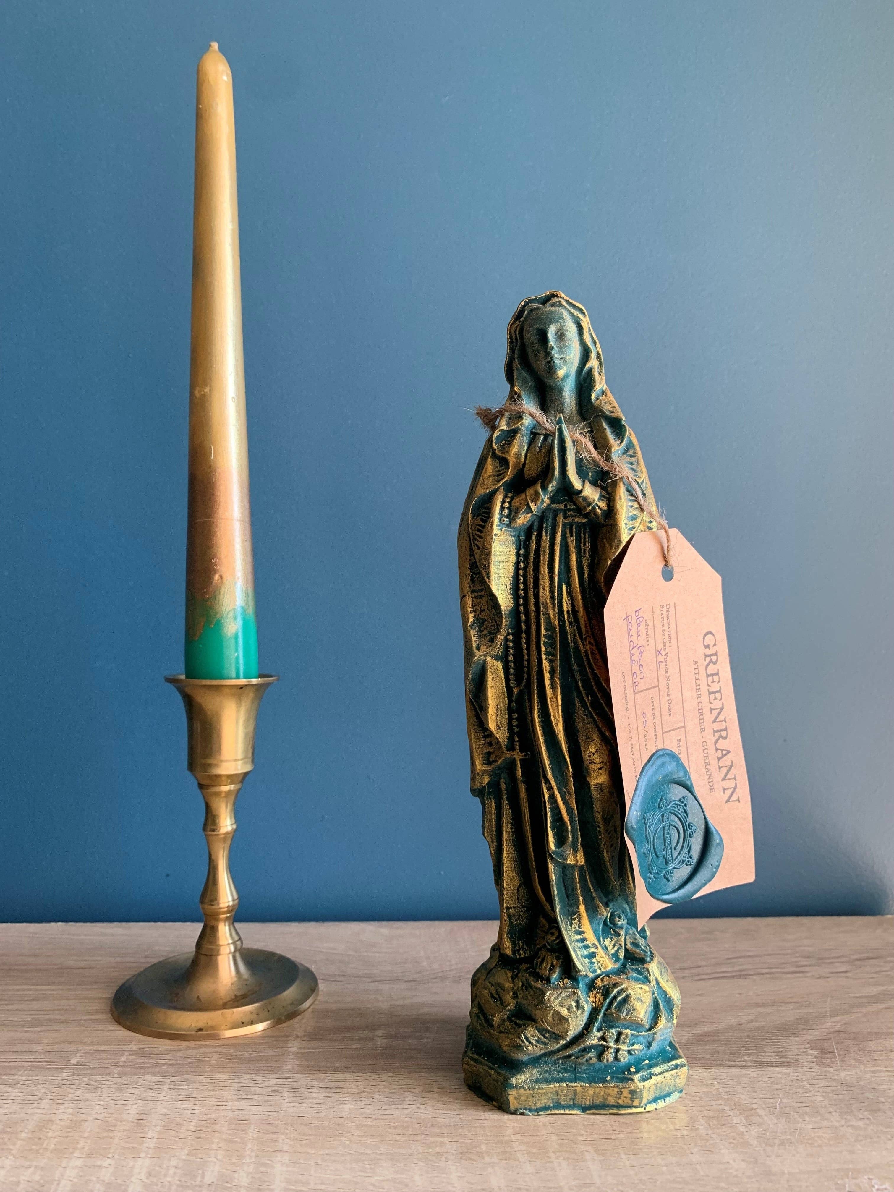 GREENRANN - Wholesale Decoratief beeldje - Standbeeld Madonna (Maagd Maria) van was in smaragdgroen parelmoer en goud2