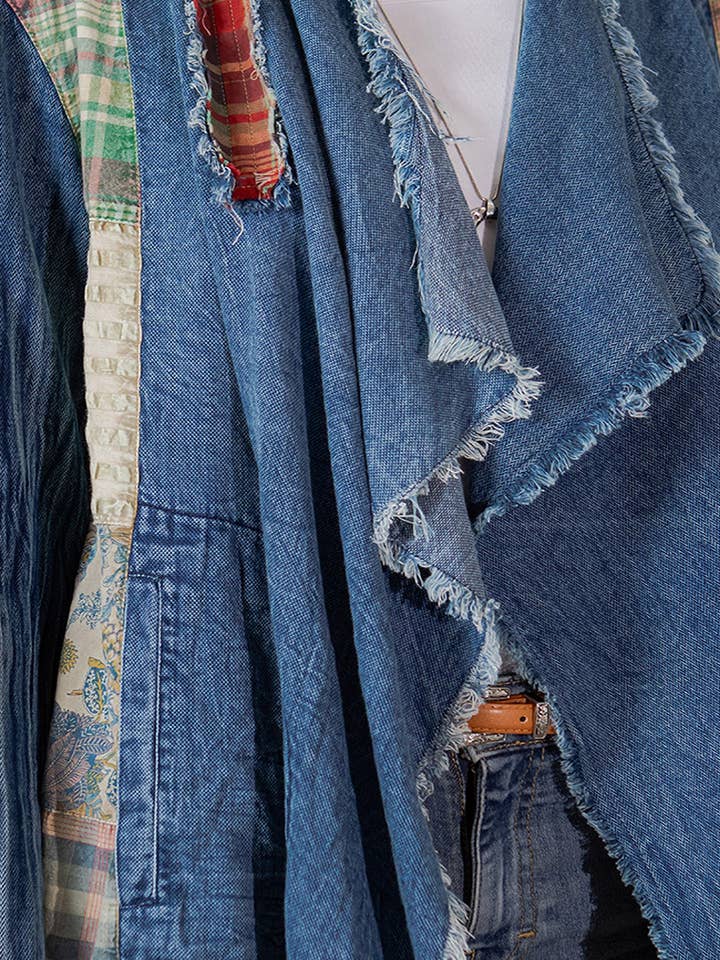 Young Threads - Wholesale Button Down Shirt - Women's - Western Boho Chic: Patched Denim Shrug ALSO IN PLUS