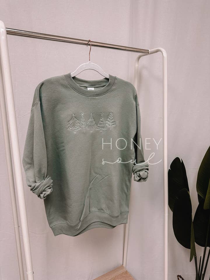Honey Soul LLC - Wholesale Sweatshirt - Women's - Embroidered Christmas Tree Sweatshirt | Holiday Sweatshirt