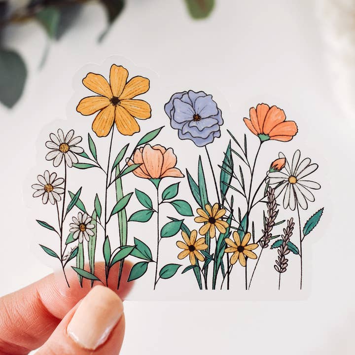Wildflowers in Bloom Clear Vinyl Sticker for wholesale by Wild Peonies Studio