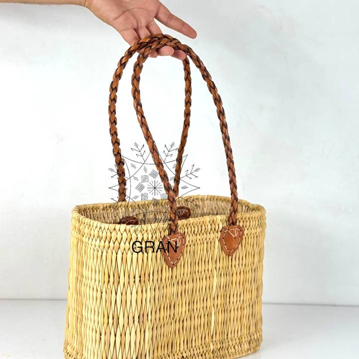 Gran Wholesale - Wholesale Basket - Handwoven Reed Basket with Braided Leather Handles2