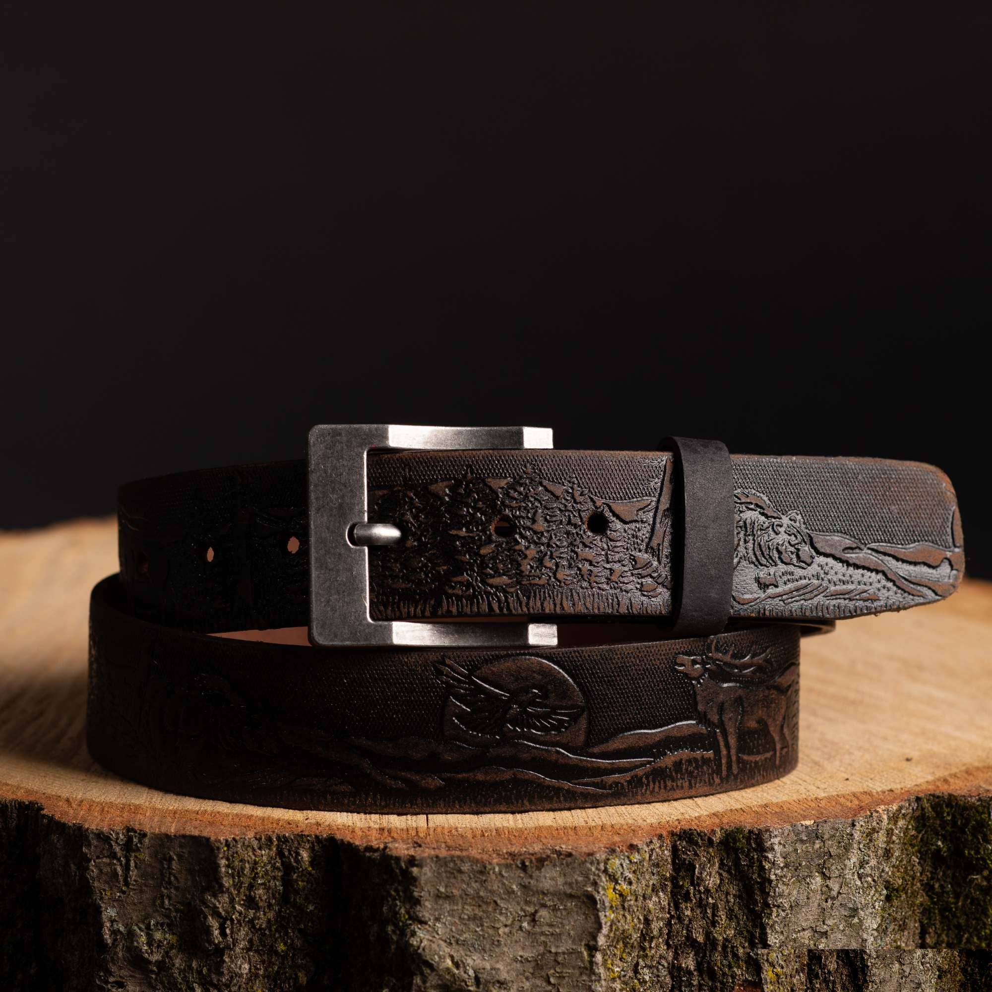 NAB LEATHER – wholesale Belt – Unisex – The Wildlife Belt - Cognac Embossed Full Grain Leather Belt Made in Canada6