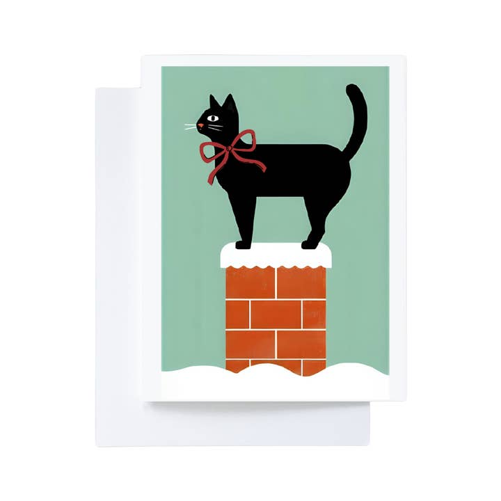 Black Cat Christmas Chimney Holiday Card for wholesale by Cryptic Paper Co.