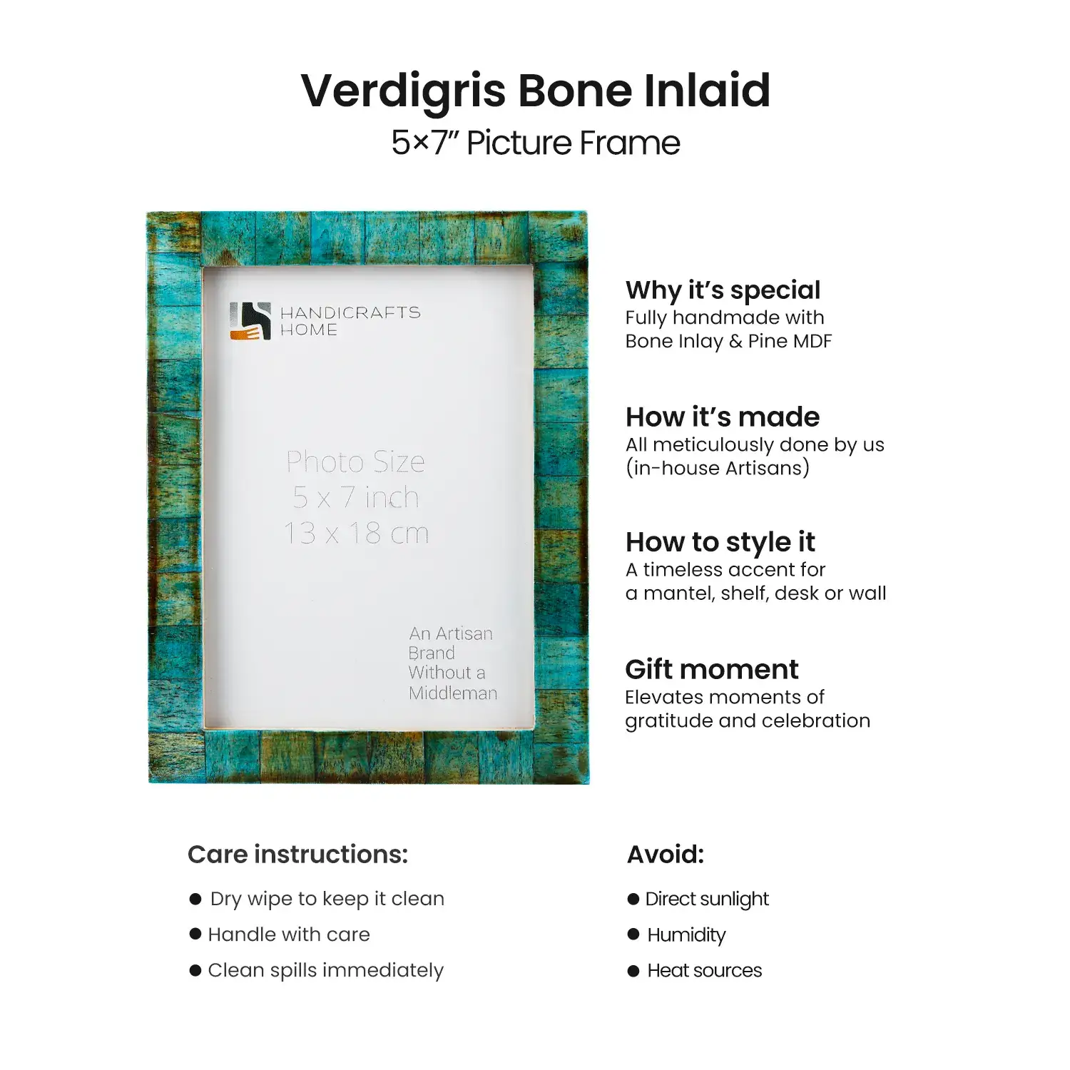 Handicrafts Home - Venta al por mayor Marcos de fotos - Marco de fotos Verdigris Paquete de 2, 3 tamaños7